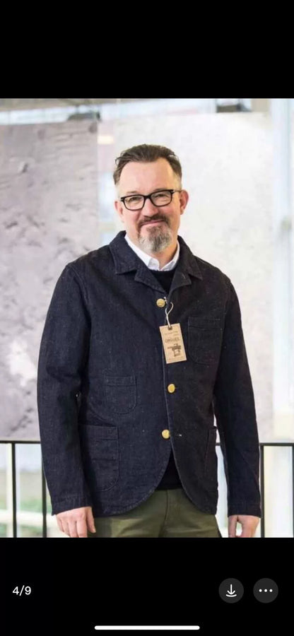 vintage denim blazer with gold buttons