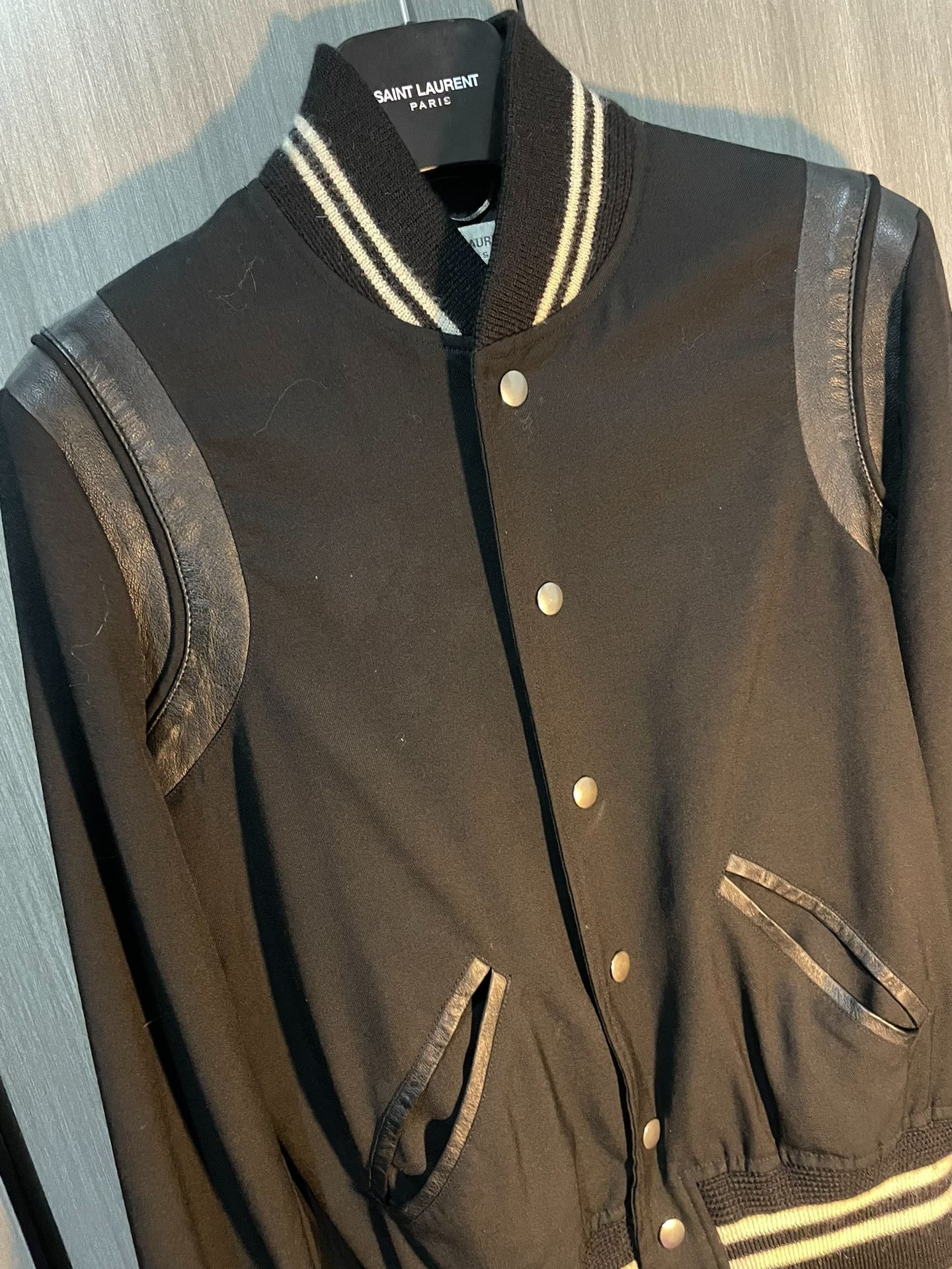 Saint Laurent Leather Sleeves Varsity Jacket
