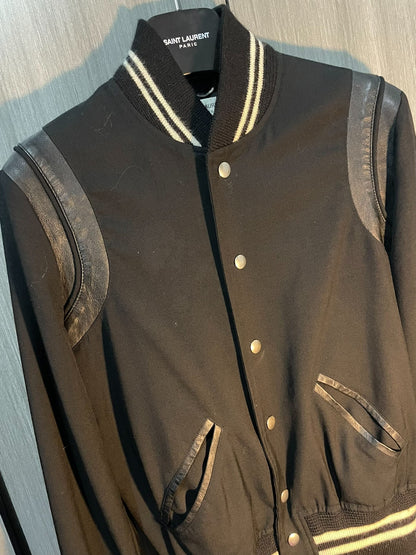 Saint Laurent Leather Sleeves Varsity Jacket