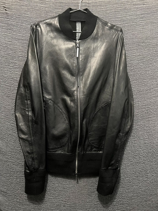 isaac sellam bomber leather jacket in black