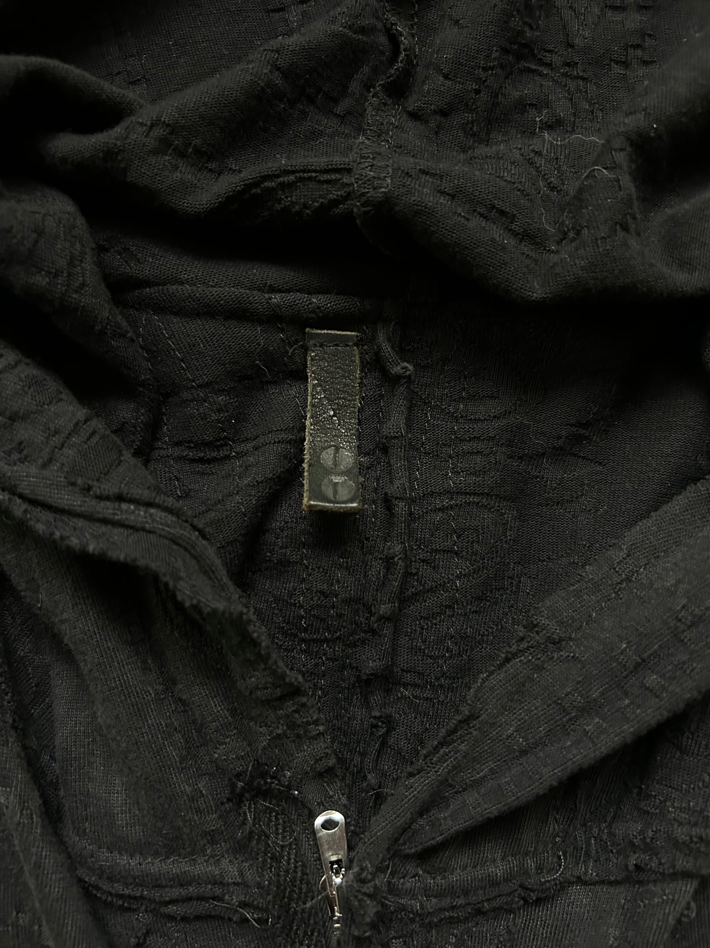 black patchwork hooded outerwear jacket