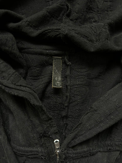 black patchwork hooded outerwear jacket