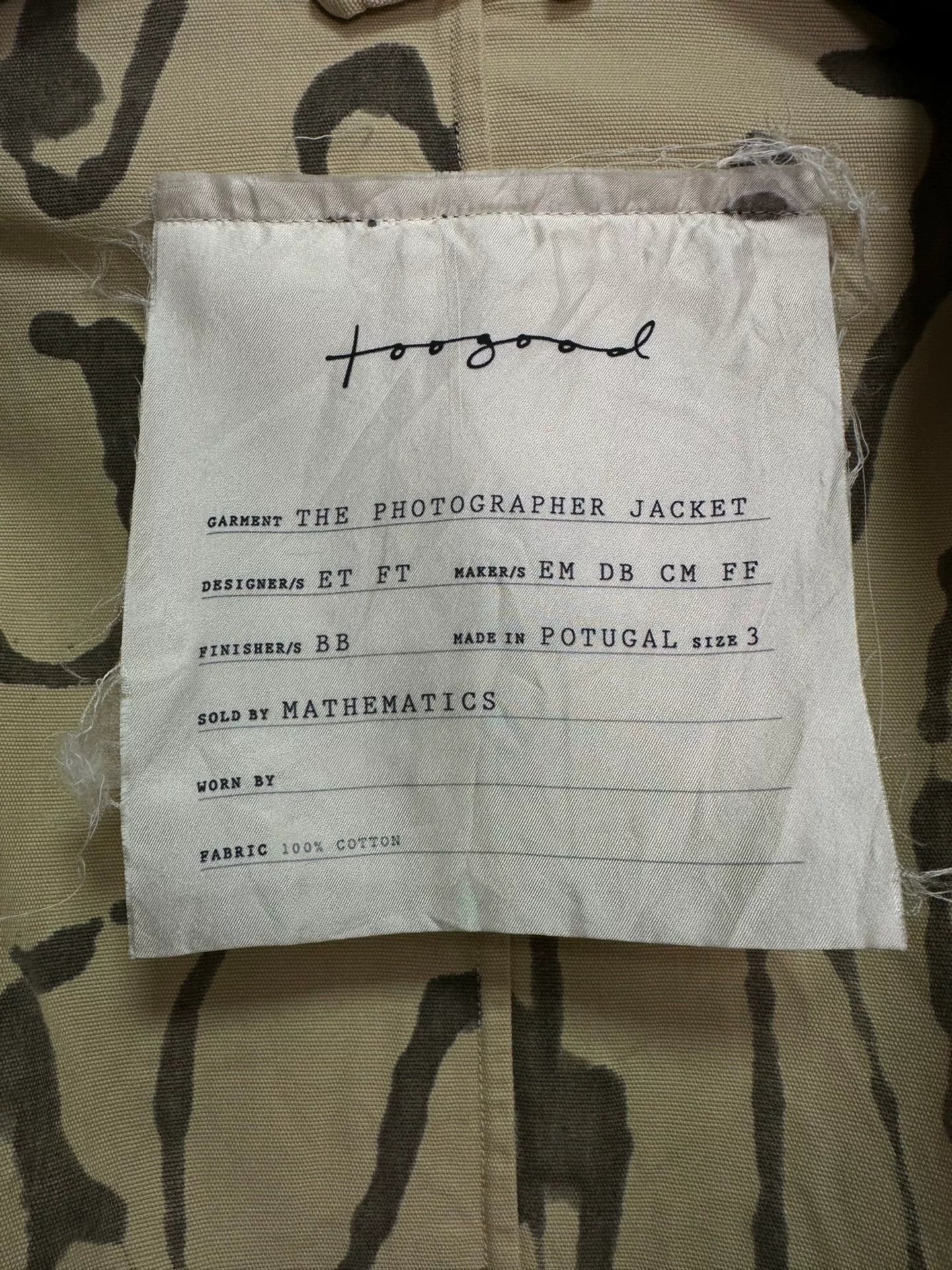 toogood hand-painted photographer jacket limited edition