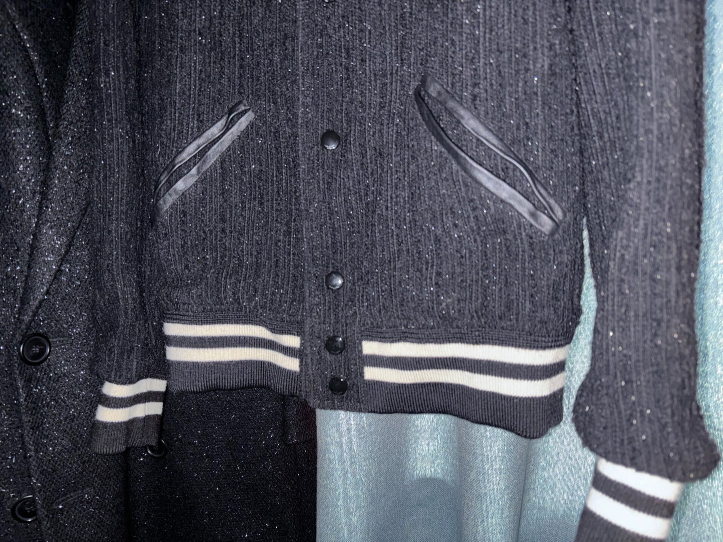 Saint Laurent Black Sparkle Baseball Jacket