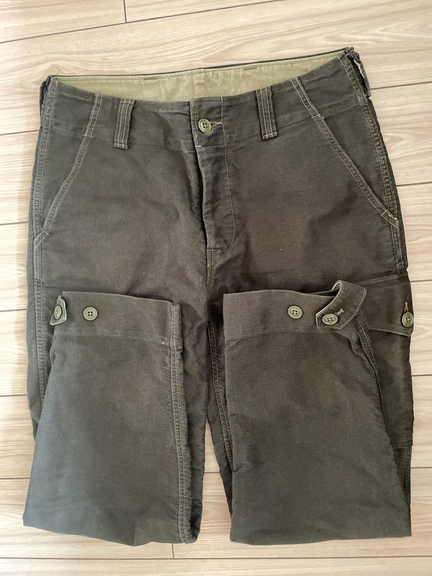FREEWHEELERS Herringbone Olive Military Pants