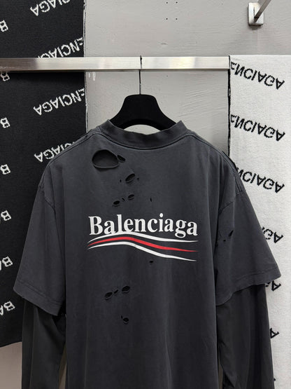 Balenciaga Distressed Logo Long-Sleeve T-Shirt