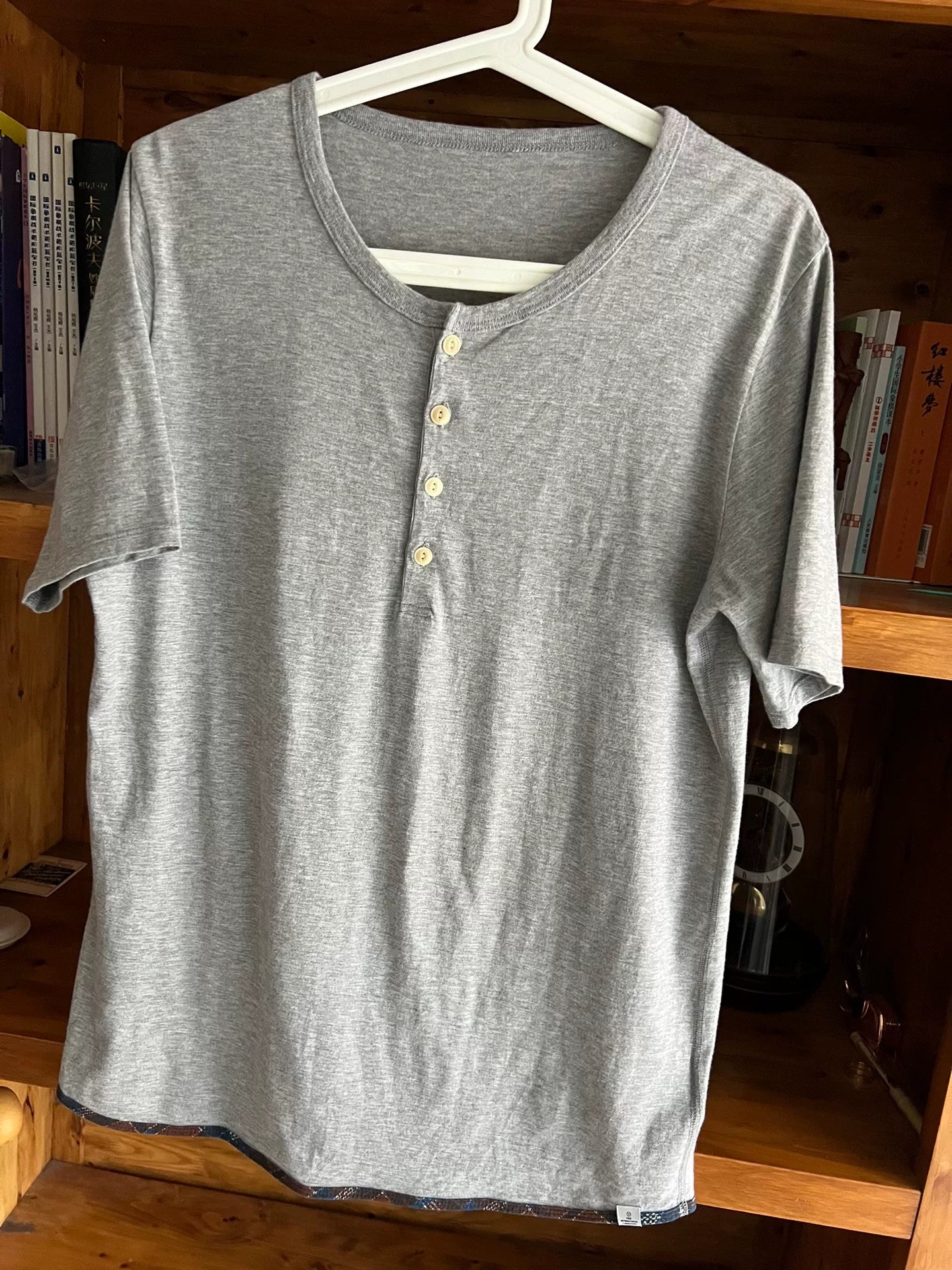 gray vintage henley short sleeve t-shirt