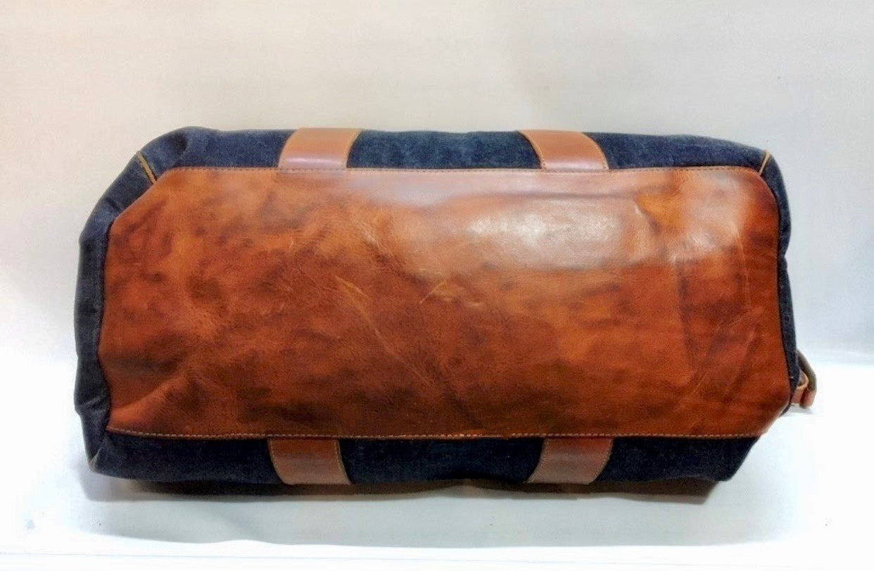 RRL Winston Denim Leather Duffle Bag
