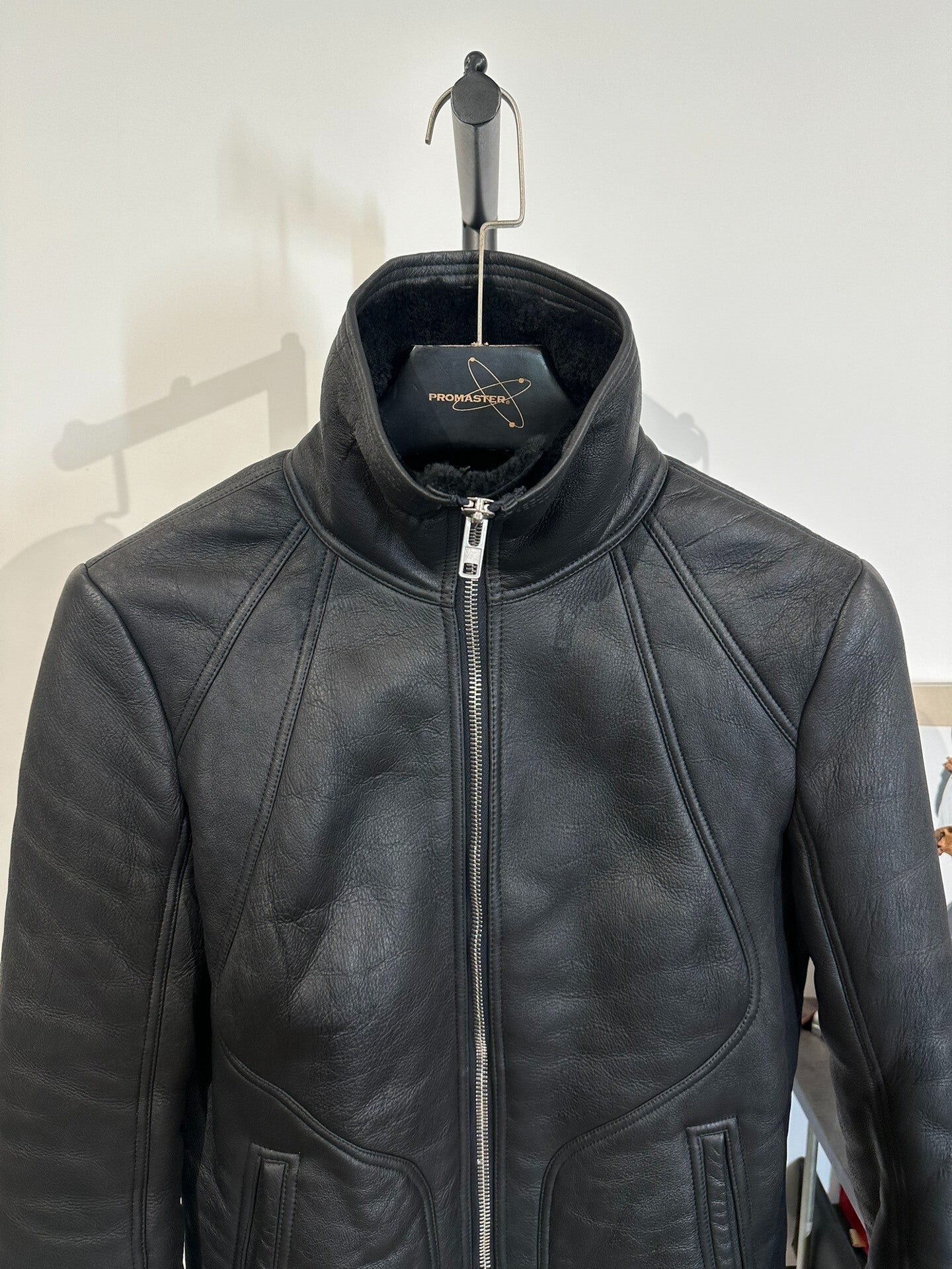 Rick Owens Fur Leather Stand-Collar Jacket
