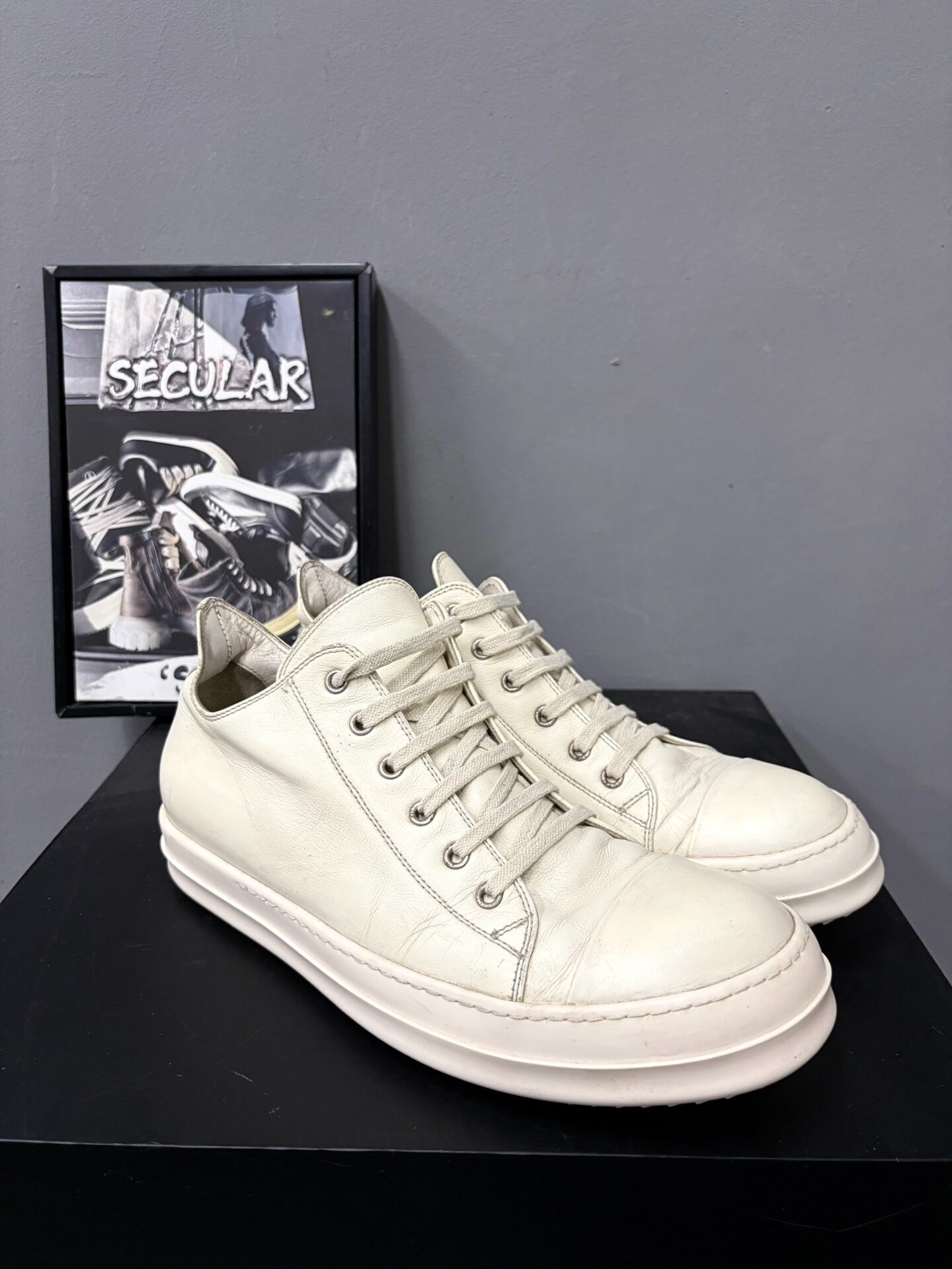 Rick Owens Milk White Low-Top Leather Sneakers