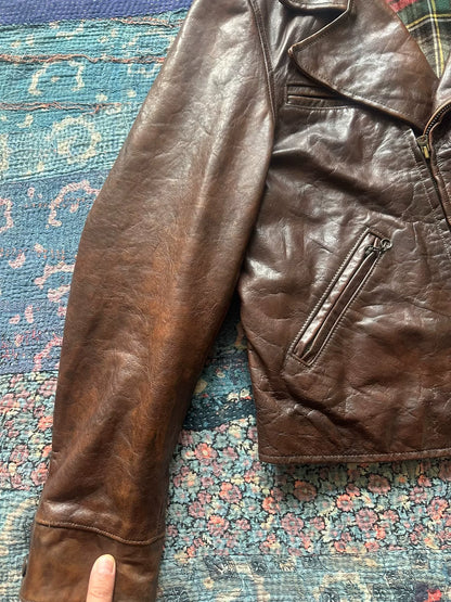 brown leather motorcycle jacket by polo ralph lauren
