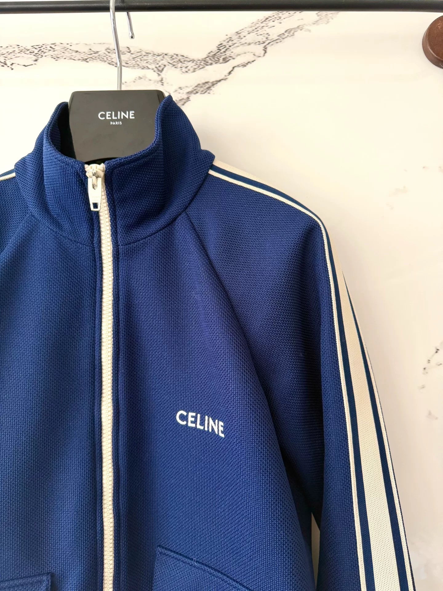 Celine Blue Embroidered Logo Jacket