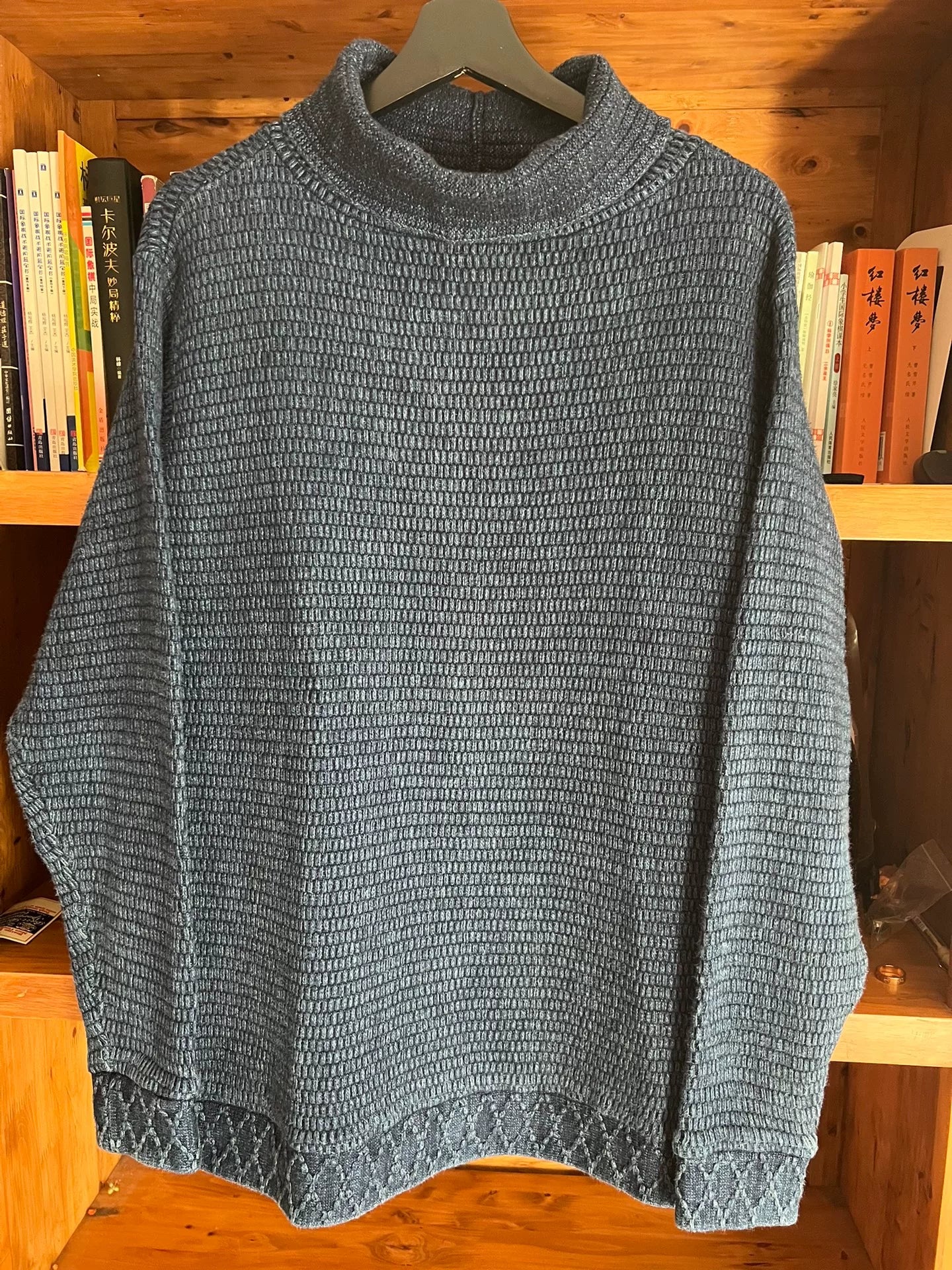 porter classic blue knit high-neck sweatshirt