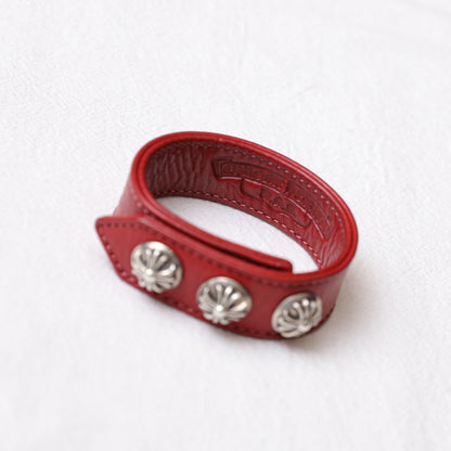 Chrome Hearts 925 Silver Cross Red Leather Bracelet