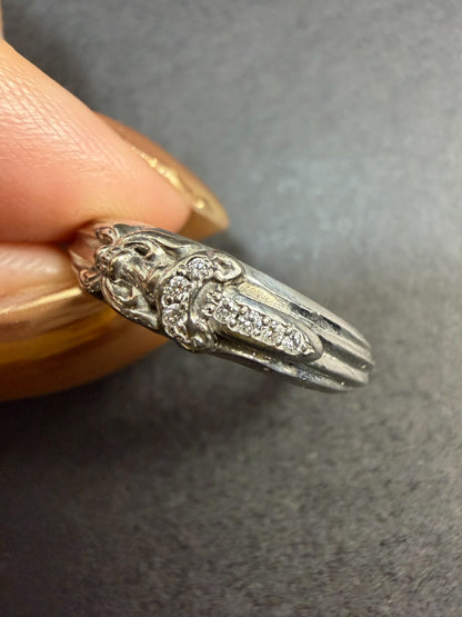 Chrome Hearts 18k White Gold Diamond Sword Ring