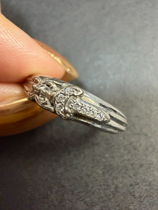 Chrome Hearts 18k White Gold Diamond Sword Ring