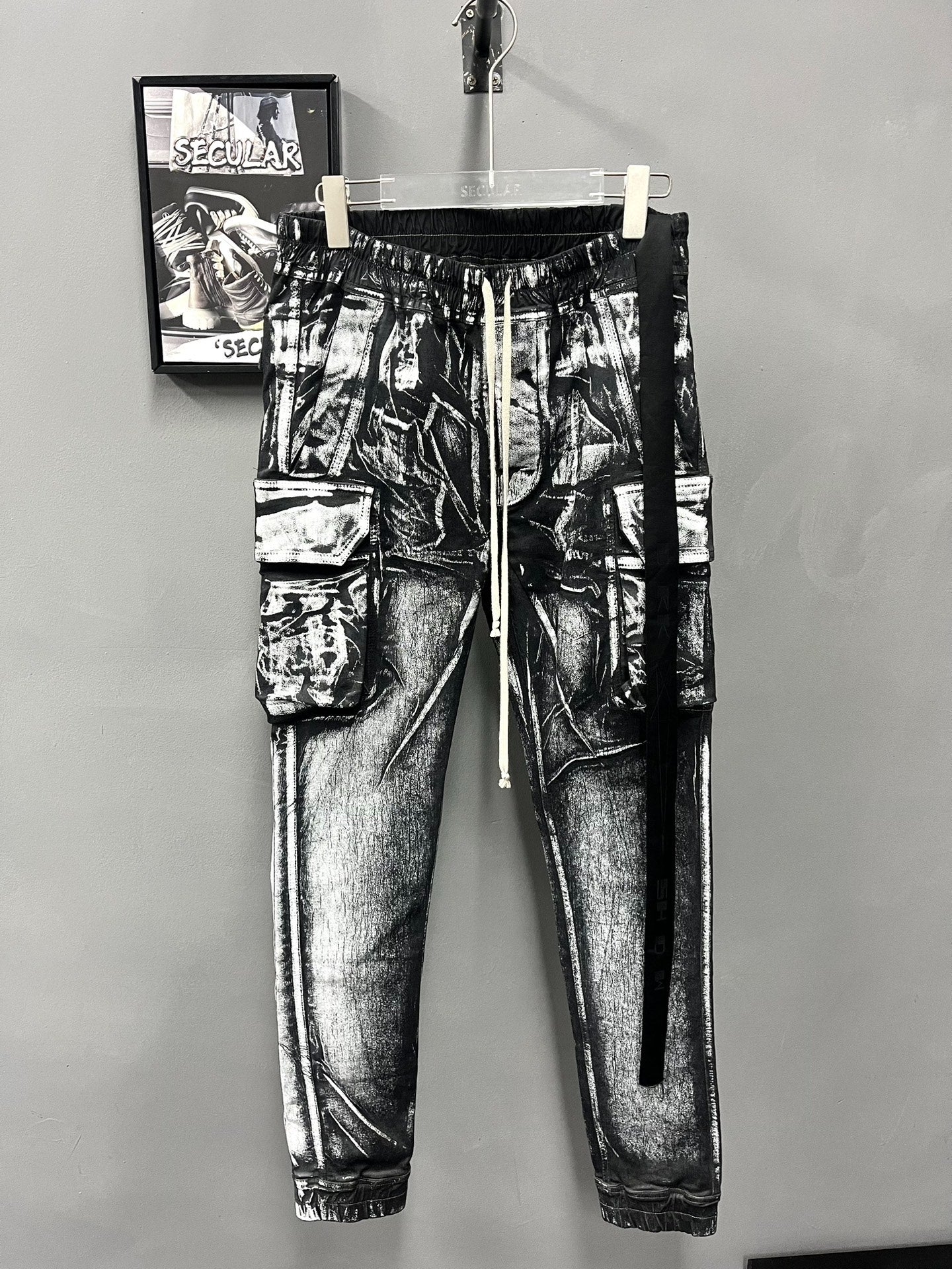 Rick Owens Painted Black White Cargo Pants