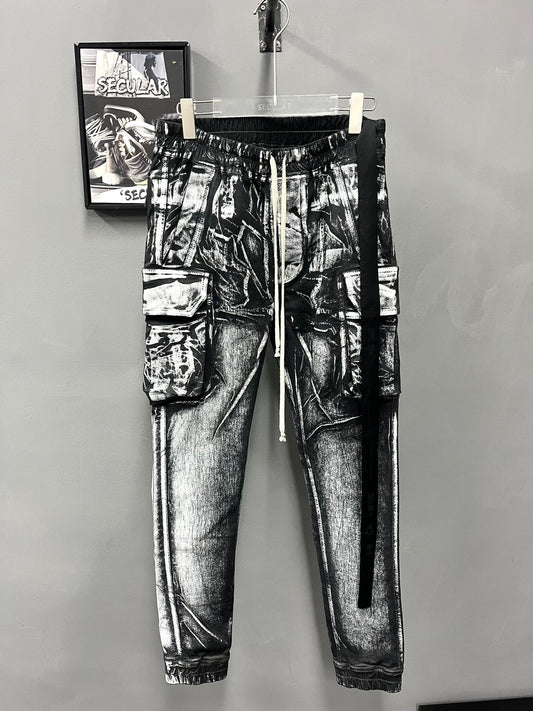 Rick Owens Painted Black White Cargo Pants