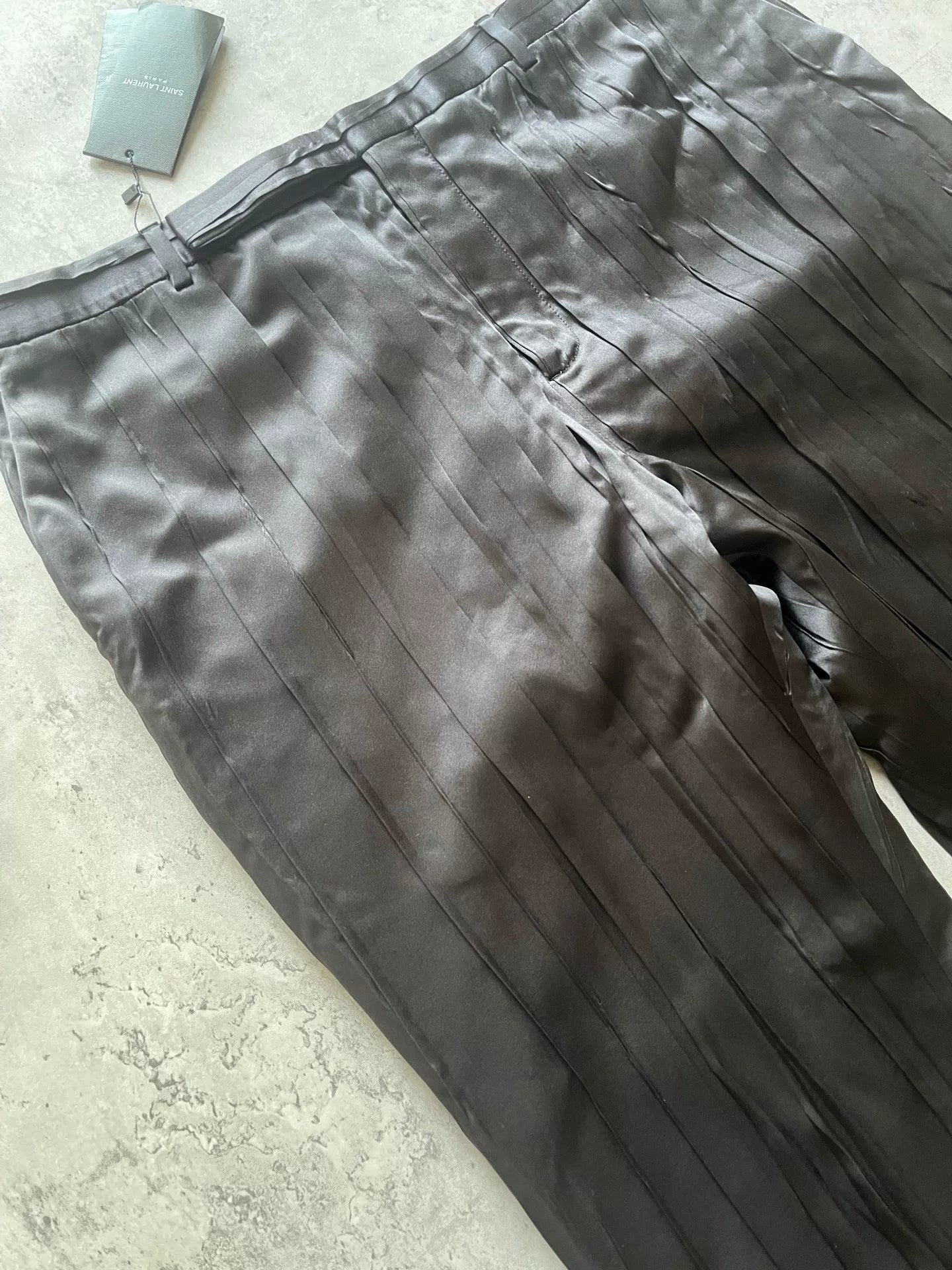 Saint Laurent Pleated Silk Black Trousers