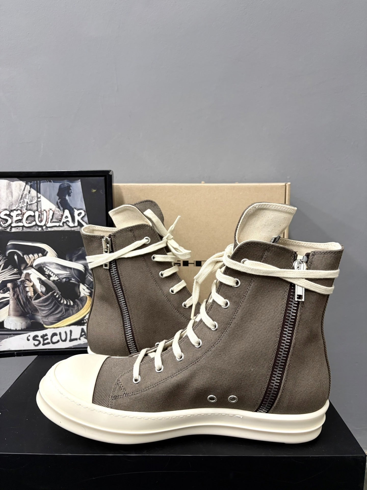 RickOwens Drkshdw High-Top Brown Canvas Sneakers