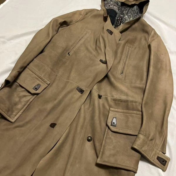 Isaac Sellam Brown Suede Hooded Coat