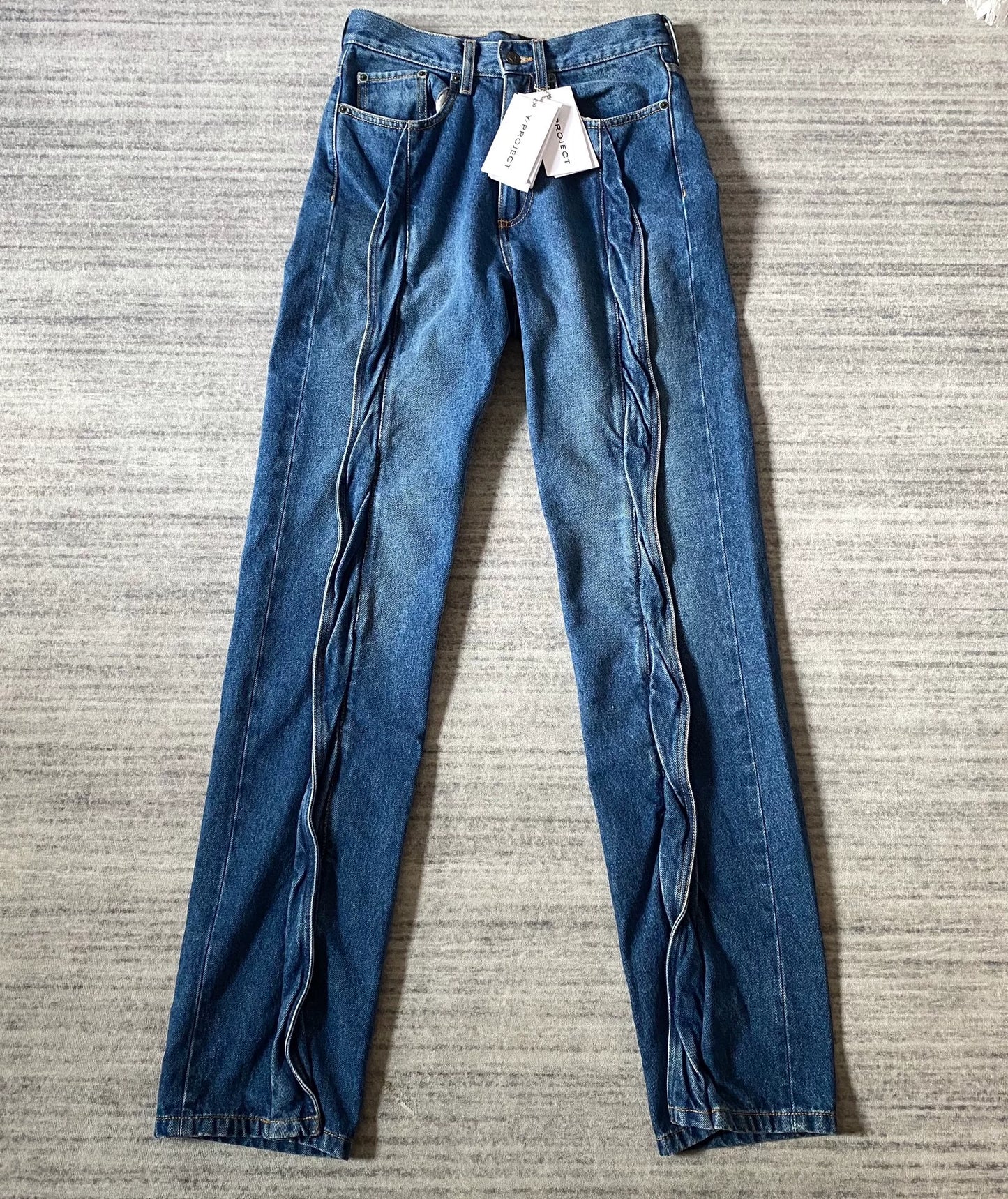 layered 3D twisted denim long pants