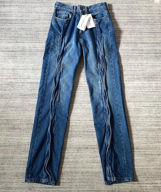 layered 3D twisted denim long pants