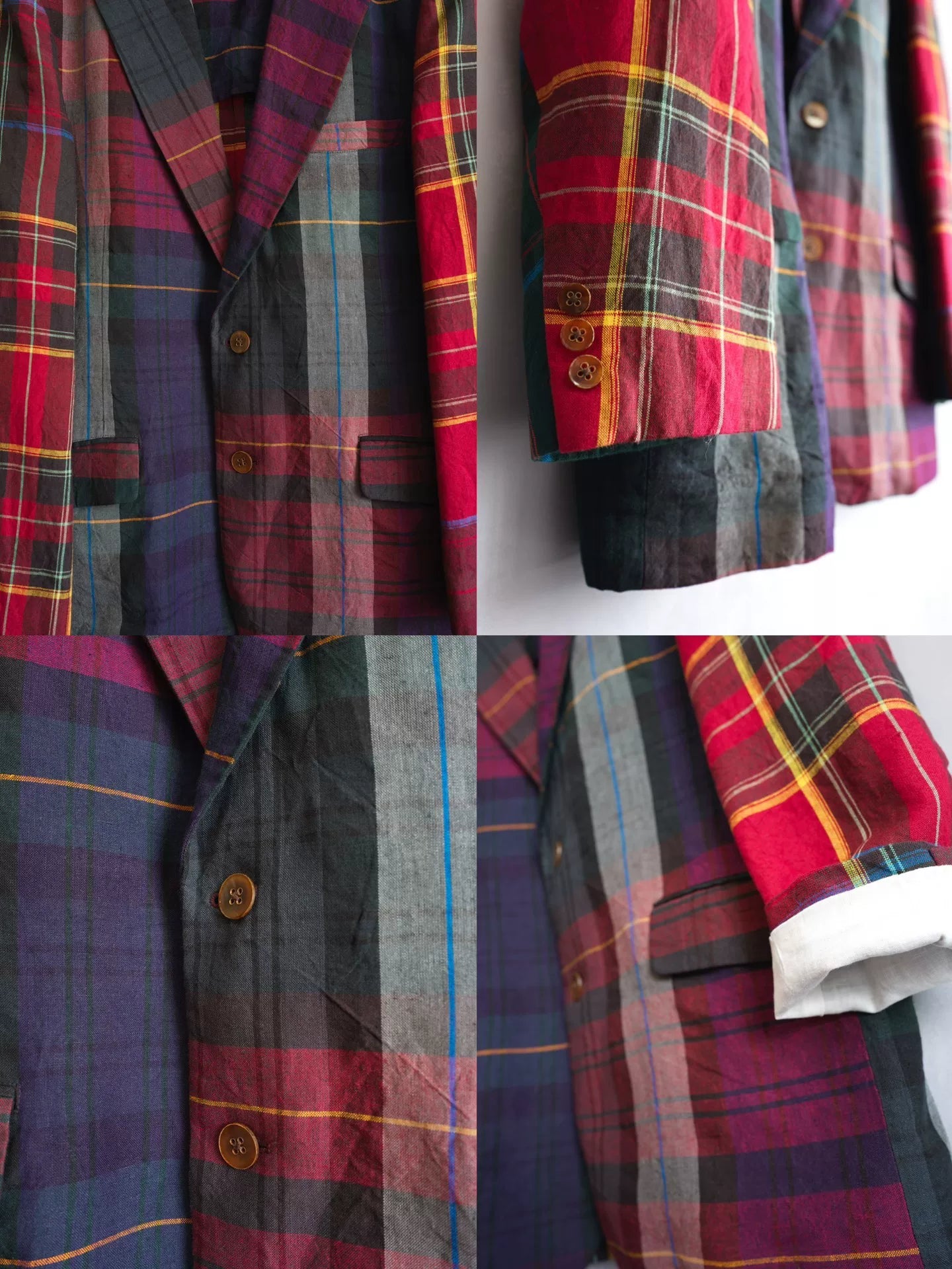 yohji yamamoto plaid jacket with leather details