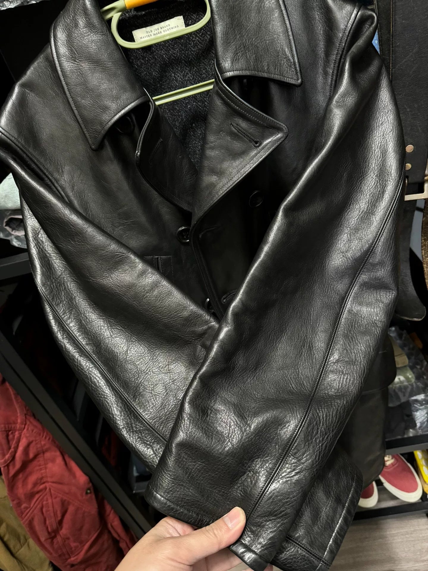 old joe double-breasted horsehide leather jacket