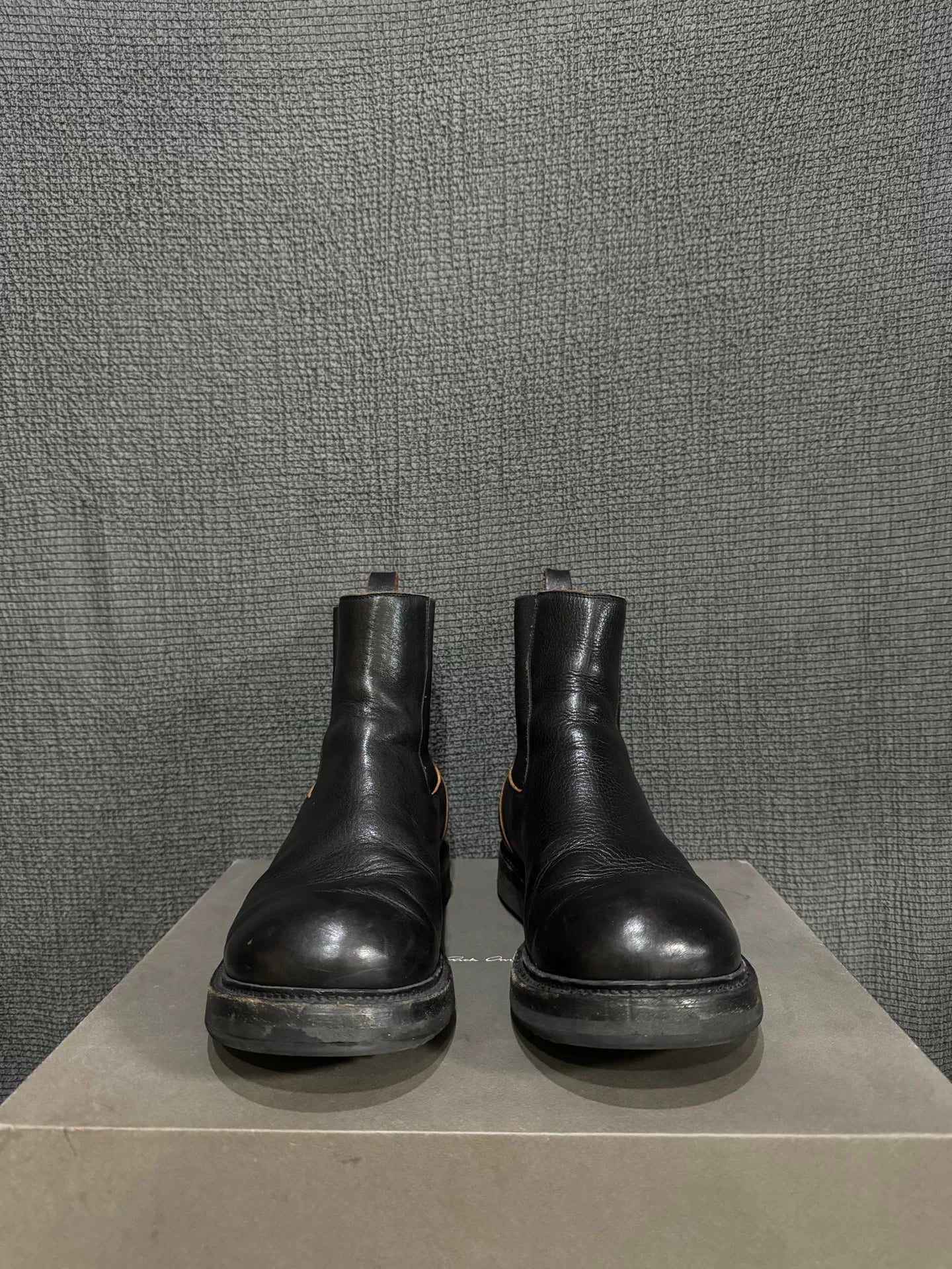 black leather chelsea boots by rick owens
