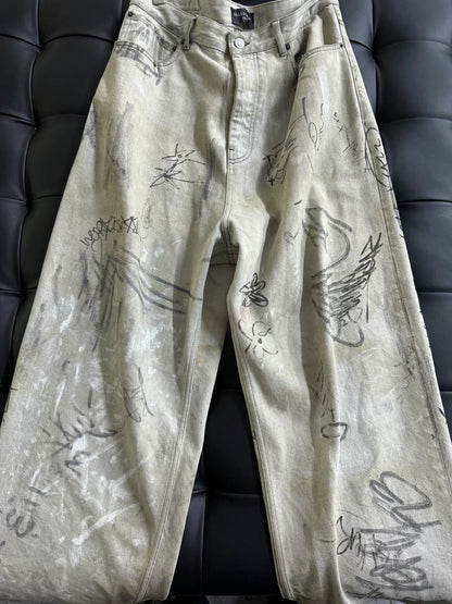 Balenciaga White Graffiti Denim Pants