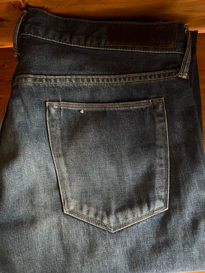 washed red ear denim talon zipper pants