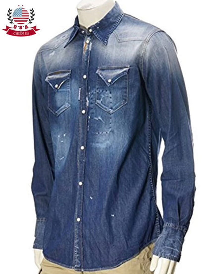 dsquared2 Men's Denim Shirt with Unique Details