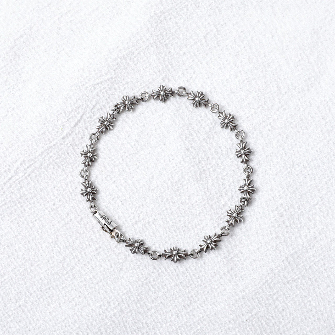 Chrome Hearts 925 Silver Tiny Cross Bracelet 11 Links