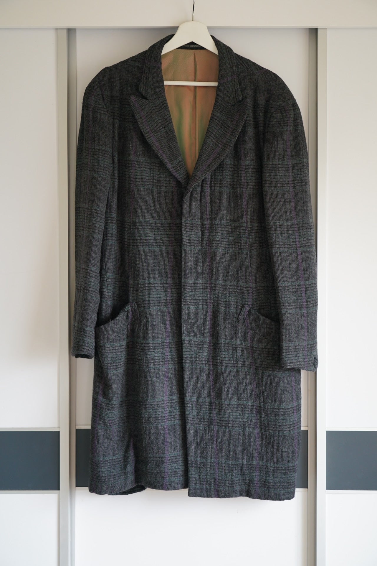 yohji yamamoto plaid wool coat