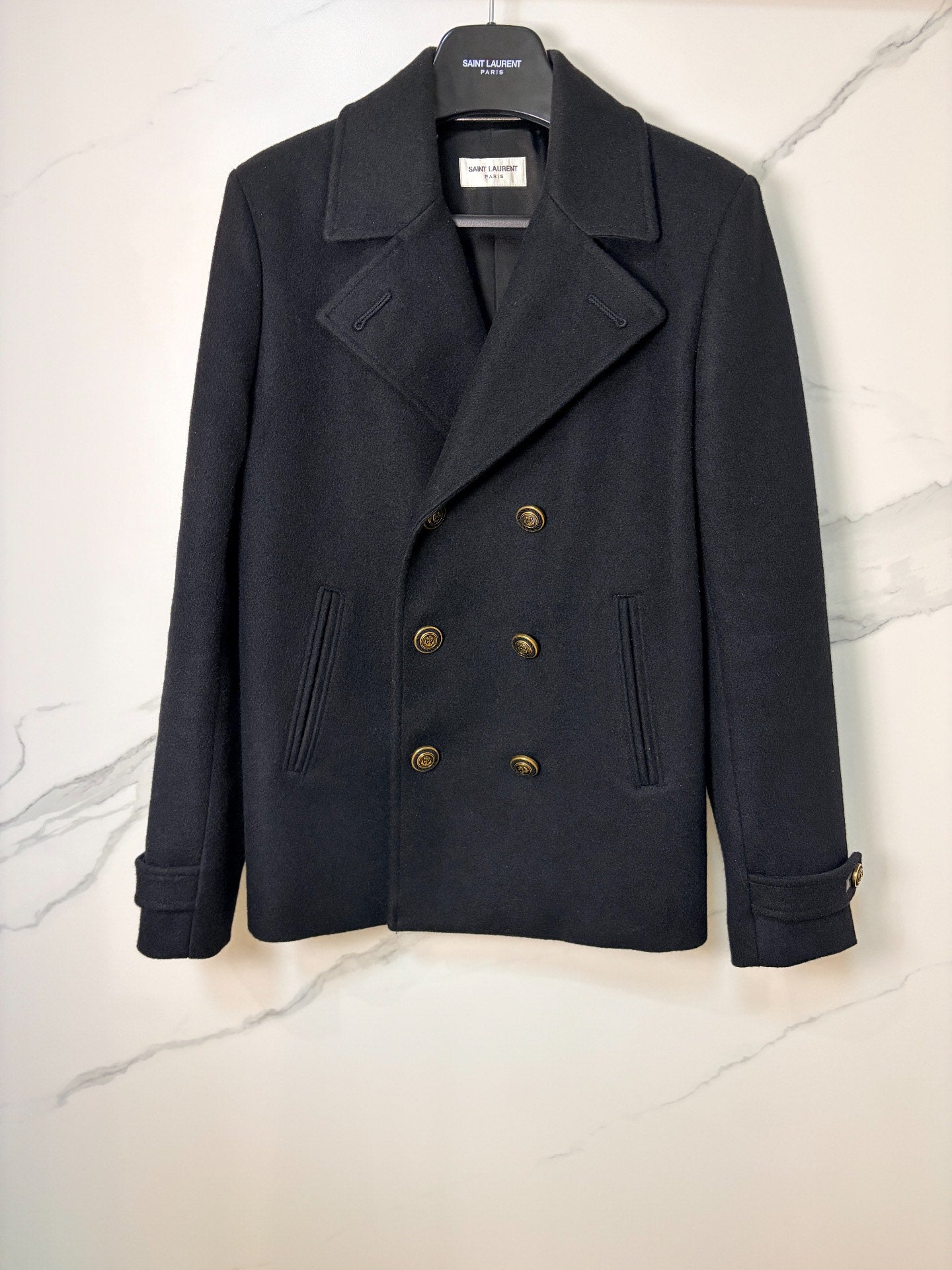 Saint Laurent Double-Breasted Gold Button Coat