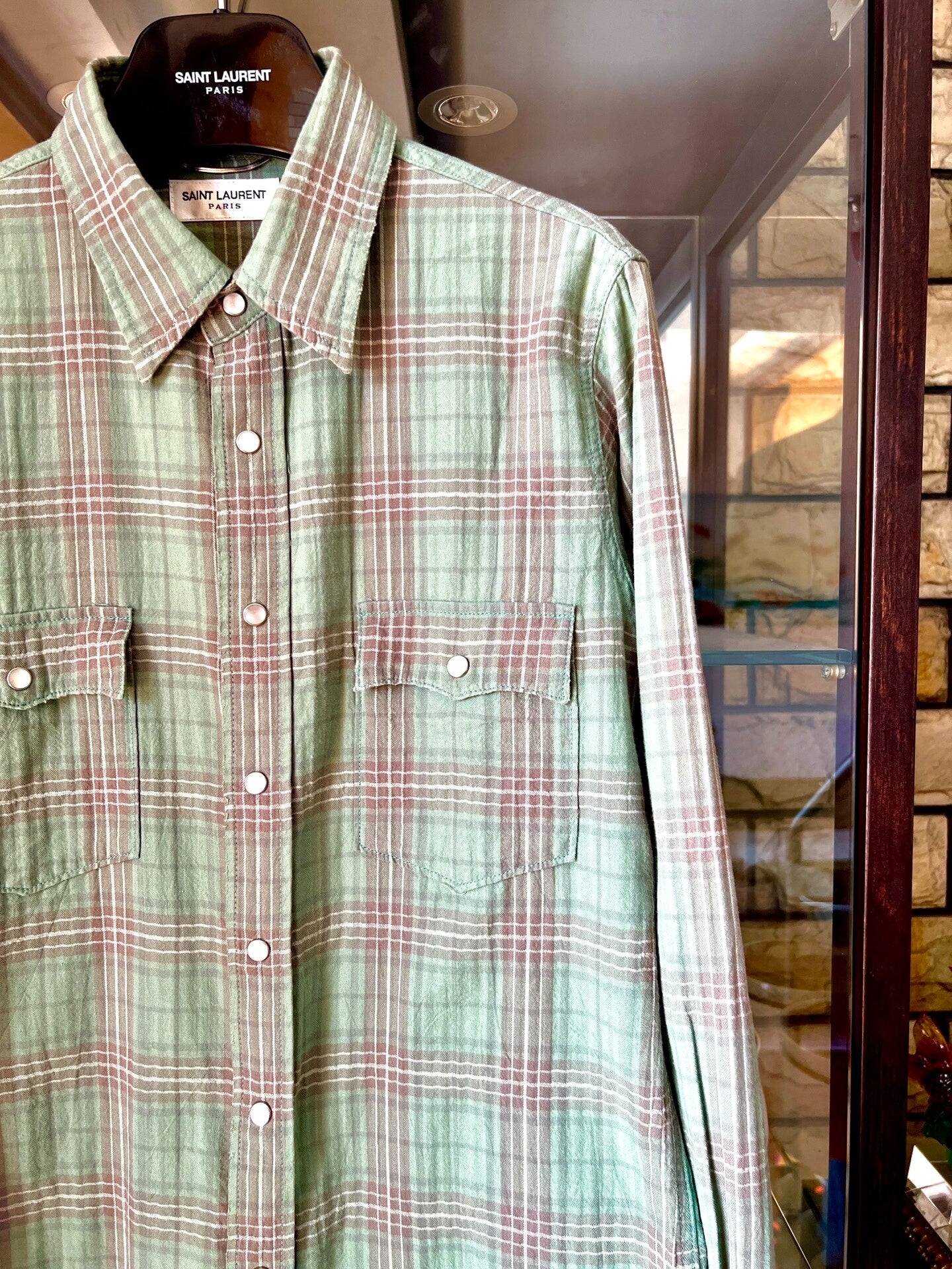 saint laurent plaid green shirt