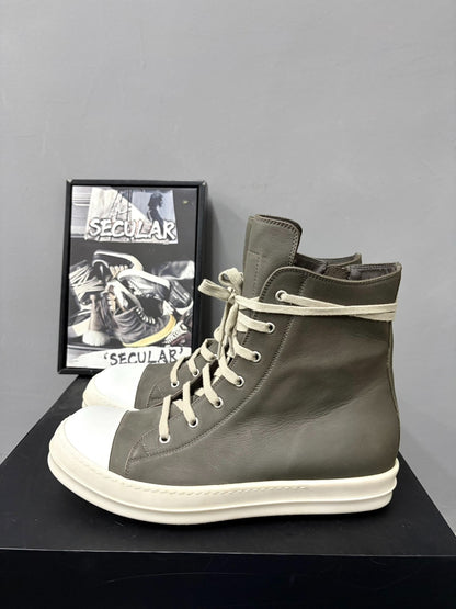 Rick Owens Gray-Brown Leather High-Top 44