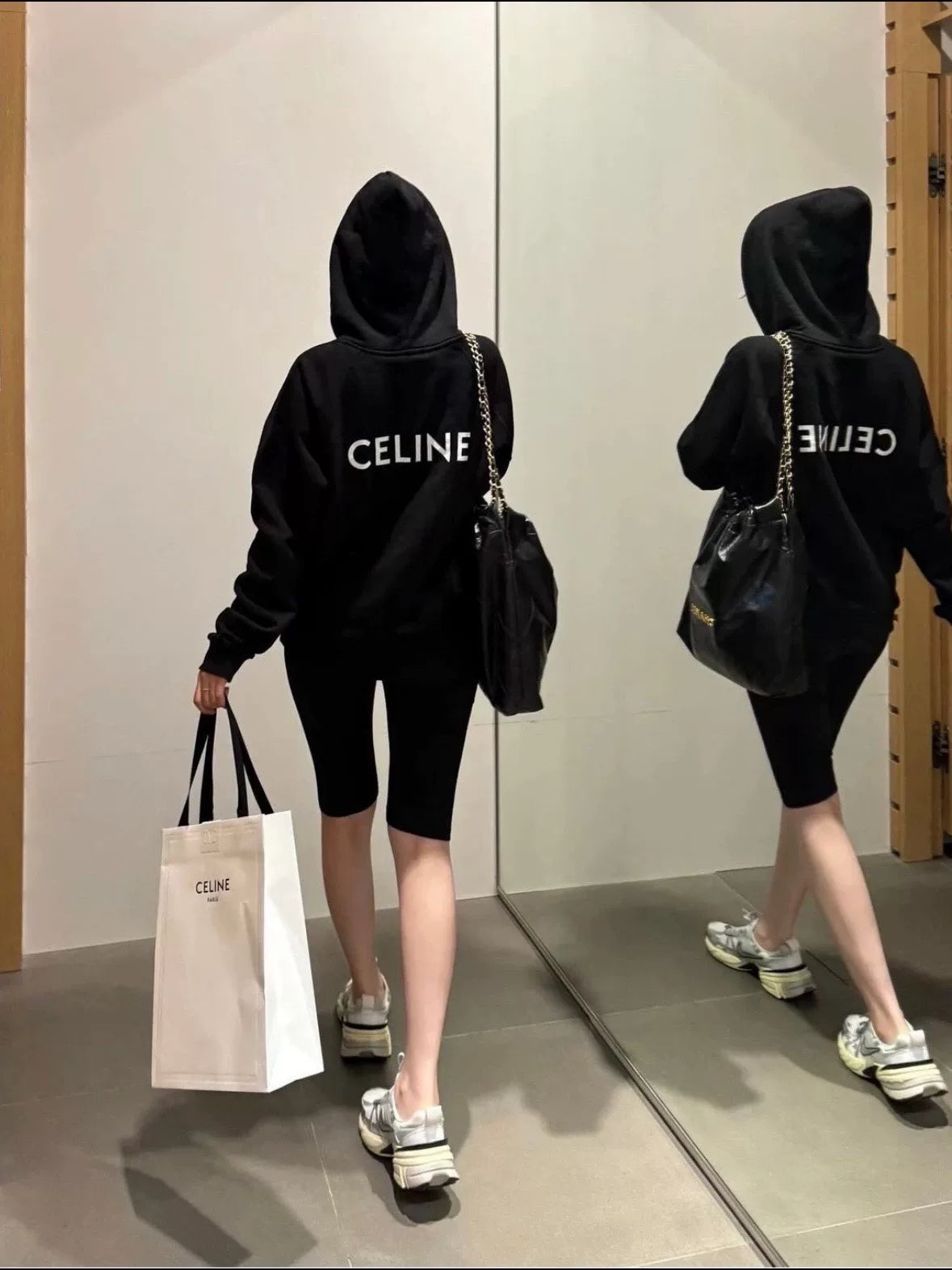 Celine Logo Print Hoodie in Black