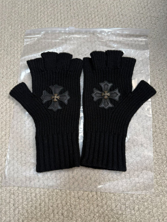 Chrome Hearts Black Cashmere Fingerless Gloves