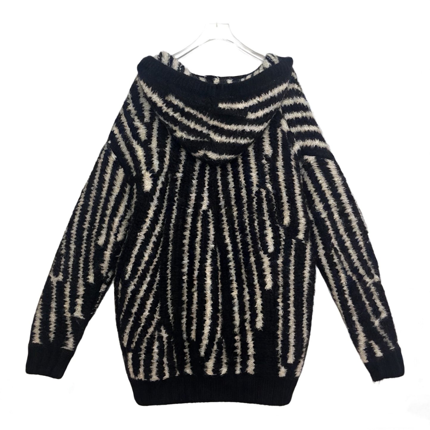 YSL Black White Striped Hooded Cardigan
