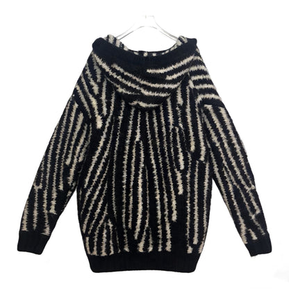 YSL Black White Striped Hooded Cardigan