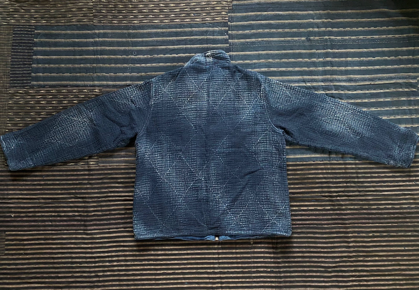 indigo sashiko light zip up outdoor jacket