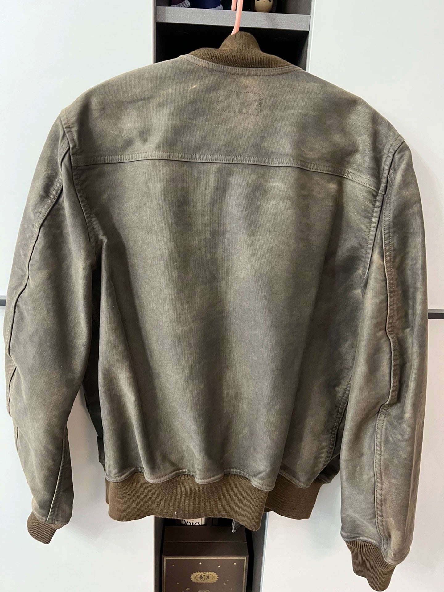 vintage rrl baseball jacket in gray