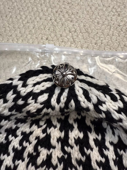 Chrome Hearts Cross Leather Patch Houndstooth Cashmere Beanie