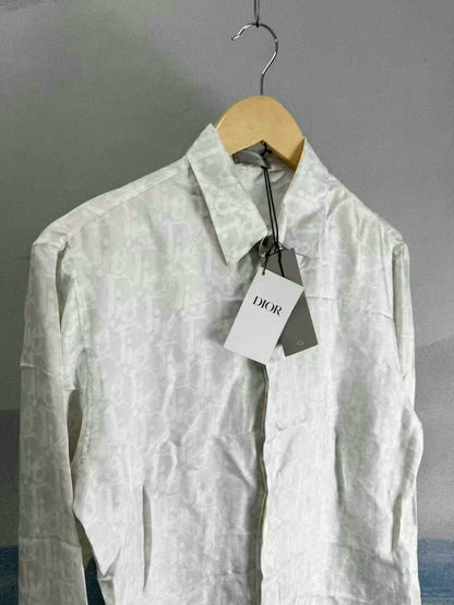 dior white silk long sleeve shirt