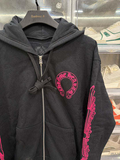 Chrome Hearts Pink Vine Horseshoe Zip Hoodie