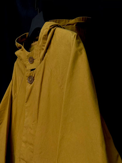 mustard yellow wax cotton hooded coat
