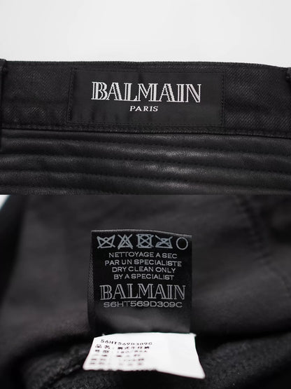 Balmain Bi-material Biker Jeans in Black