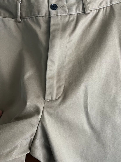 khaki pants with custom zipper details